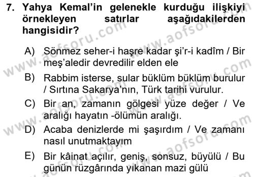 Cumhuriyet Dönemi Türk Şiiri Dersi 2023 - 2024 Yılı (Final) Dönem Sonu Sınav Soruları 7. Soru