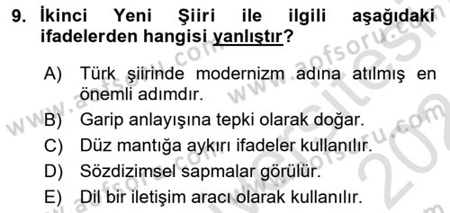 Cumhuriyet Dönemi Türk Şiiri Dersi 2023 - 2024 Yılı (Final) Dönem Sonu Sınav Soruları 9. Soru
