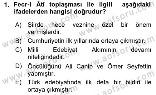 Cumhuriyet Dönemi Türk Şiiri Dersi 2023 - 2024 Yılı Yaz Okulu Sınav Soruları 1. Soru