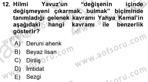 Cumhuriyet Dönemi Türk Şiiri Dersi 2023 - 2024 Yılı Yaz Okulu Sınav Soruları 12. Soru
