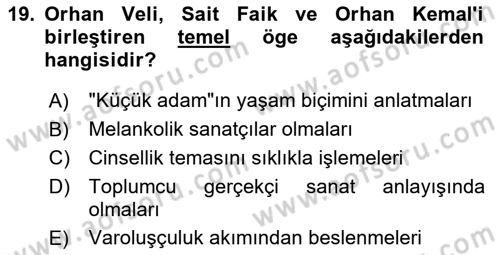 Cumhuriyet Dönemi Türk Şiiri Dersi 2023 - 2024 Yılı Yaz Okulu Sınav Soruları 19. Soru