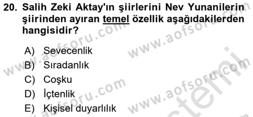 Cumhuriyet Dönemi Türk Şiiri Dersi 2023 - 2024 Yılı Yaz Okulu Sınav Soruları 20. Soru