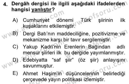 Cumhuriyet Dönemi Türk Şiiri Dersi 2023 - 2024 Yılı Yaz Okulu Sınav Soruları 4. Soru