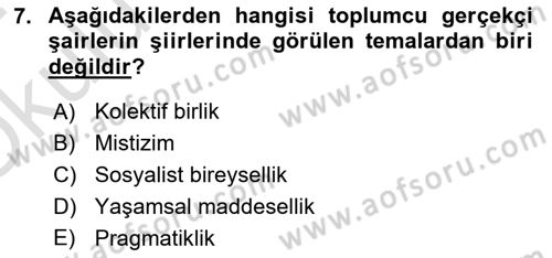Cumhuriyet Dönemi Türk Şiiri Dersi 2023 - 2024 Yılı Yaz Okulu Sınav Soruları 7. Soru