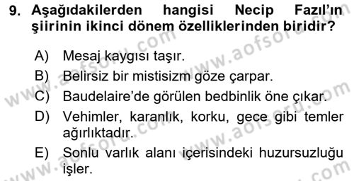 Cumhuriyet Dönemi Türk Şiiri Dersi 2023 - 2024 Yılı Yaz Okulu Sınav Soruları 9. Soru