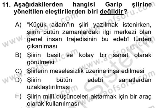 Cumhuriyet Dönemi Türk Şiiri Dersi 2024 - 2025 Yılı (Vize) Ara Sınav Soruları 11. Soru