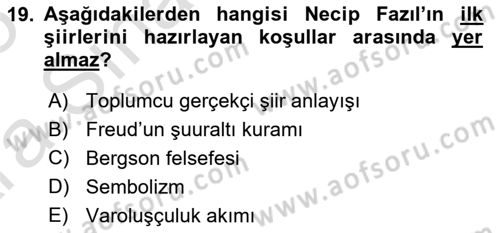 Cumhuriyet Dönemi Türk Şiiri Dersi 2024 - 2025 Yılı (Vize) Ara Sınav Soruları 19. Soru