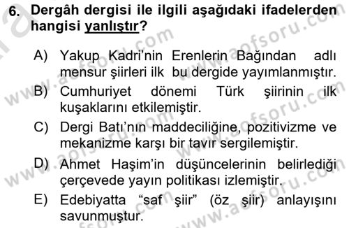 Cumhuriyet Dönemi Türk Şiiri Dersi 2024 - 2025 Yılı (Vize) Ara Sınav Soruları 6. Soru