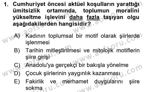 Cumhuriyet Dönemi Türk Şiiri Dersi 2024 - 2025 Yılı (Final) Dönem Sonu Sınav Soruları 1. Soru