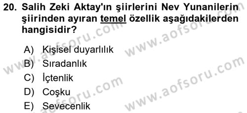 Cumhuriyet Dönemi Türk Şiiri Dersi 2024 - 2025 Yılı (Final) Dönem Sonu Sınav Soruları 20. Soru