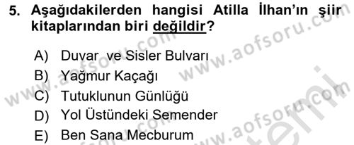 Cumhuriyet Dönemi Türk Şiiri Dersi 2024 - 2025 Yılı (Final) Dönem Sonu Sınav Soruları 5. Soru