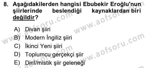 Cumhuriyet Dönemi Türk Şiiri Dersi 2024 - 2025 Yılı (Final) Dönem Sonu Sınav Soruları 8. Soru
