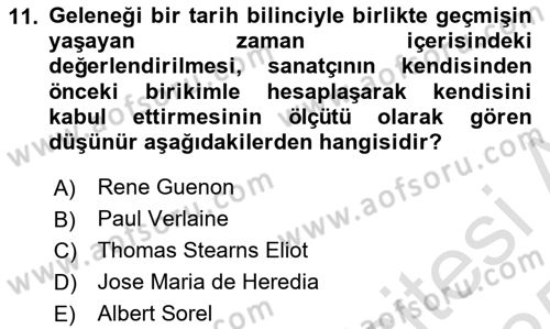 Cumhuriyet Dönemi Türk Şiiri Dersi 2024 - 2025 Yılı Yaz Okulu Sınav Soruları 11. Soru