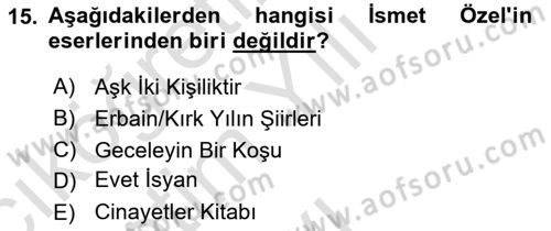 Cumhuriyet Dönemi Türk Şiiri Dersi 2024 - 2025 Yılı Yaz Okulu Sınav Soruları 15. Soru
