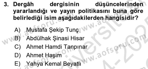 Cumhuriyet Dönemi Türk Şiiri Dersi 2024 - 2025 Yılı Yaz Okulu Sınav Soruları 3. Soru