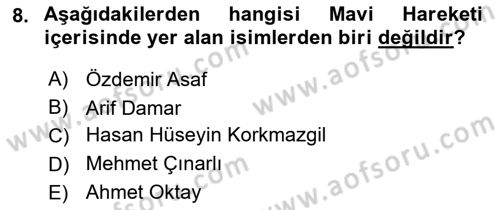 Cumhuriyet Dönemi Türk Şiiri Dersi 2024 - 2025 Yılı Yaz Okulu Sınav Soruları 8. Soru