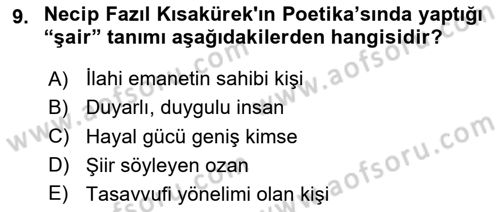Cumhuriyet Dönemi Türk Şiiri Dersi 2024 - 2025 Yılı Yaz Okulu Sınav Soruları 9. Soru