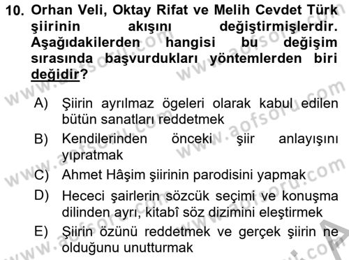 Cumhuriyet Dönemi Türk Şiiri Dersi 2025 - 2026 Yılı (Vize) Ara Sınav Soruları 10. Soru