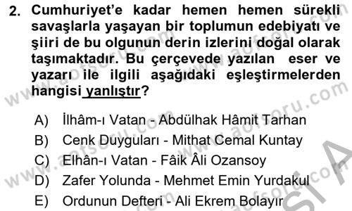 Cumhuriyet Dönemi Türk Şiiri Dersi 2025 - 2026 Yılı (Vize) Ara Sınav Soruları 2. Soru