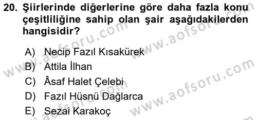 Cumhuriyet Dönemi Türk Şiiri Dersi 2025 - 2026 Yılı (Vize) Ara Sınav Soruları 20. Soru
