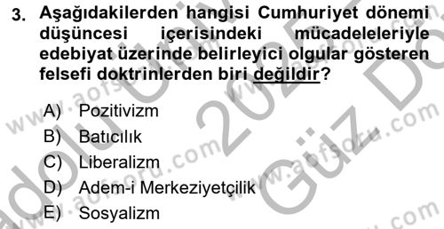 Cumhuriyet Dönemi Türk Şiiri Dersi 2025 - 2026 Yılı (Vize) Ara Sınav Soruları 3. Soru
