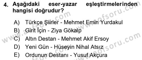 Cumhuriyet Dönemi Türk Şiiri Dersi 2025 - 2026 Yılı (Vize) Ara Sınav Soruları 4. Soru