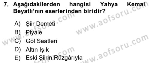 Cumhuriyet Dönemi Türk Şiiri Dersi 2025 - 2026 Yılı (Vize) Ara Sınav Soruları 7. Soru