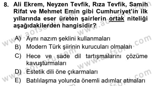 Cumhuriyet Dönemi Türk Şiiri Dersi 2025 - 2026 Yılı (Vize) Ara Sınav Soruları 8. Soru