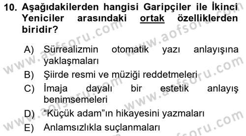 Cumhuriyet Dönemi Türk Şiiri Dersi 2025 - 2026 Yılı (Final) Dönem Sonu Sınav Soruları 10. Soru