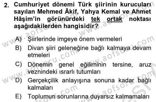 Cumhuriyet Dönemi Türk Şiiri Dersi 2025 - 2026 Yılı (Final) Dönem Sonu Sınav Soruları 2. Soru