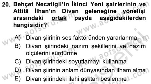 Cumhuriyet Dönemi Türk Şiiri Dersi 2025 - 2026 Yılı (Final) Dönem Sonu Sınav Soruları 20. Soru