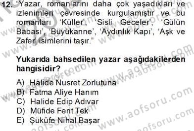 Çağdaş Türk Romanı Dersi 2013 - 2014 Yılı Tek Ders Sınav Soruları 12. Soru
