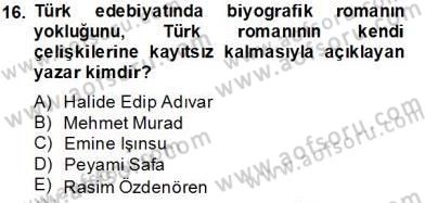 Çağdaş Türk Romanı Dersi 2013 - 2014 Yılı Tek Ders Sınav Soruları 16. Soru