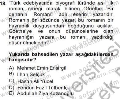 Çağdaş Türk Romanı Dersi 2013 - 2014 Yılı Tek Ders Sınav Soruları 18. Soru