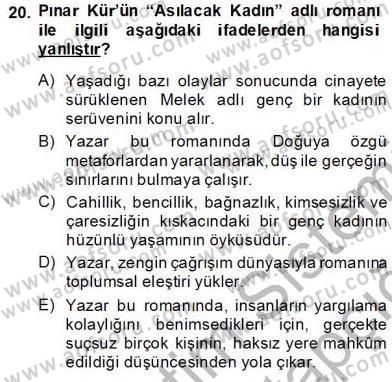 Çağdaş Türk Romanı Dersi 2013 - 2014 Yılı Tek Ders Sınav Soruları 20. Soru