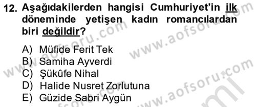 Çağdaş Türk Romanı Dersi 2014 - 2015 Yılı Tek Ders Sınav Soruları 12. Soru