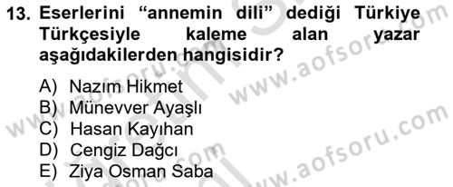 Çağdaş Türk Romanı Dersi 2014 - 2015 Yılı Tek Ders Sınav Soruları 13. Soru