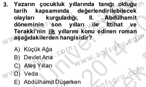 Çağdaş Türk Romanı Dersi 2014 - 2015 Yılı Tek Ders Sınav Soruları 3. Soru