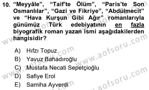 Çağdaş Türk Romanı Dersi 2015 - 2016 Yılı Tek Ders Sınav Soruları 10. Soru