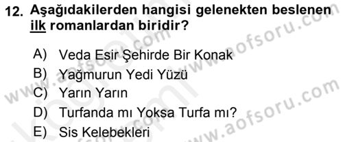 Çağdaş Türk Romanı Dersi 2015 - 2016 Yılı Tek Ders Sınav Soruları 12. Soru