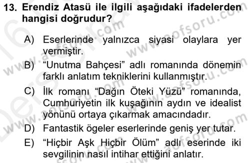 Çağdaş Türk Romanı Dersi 2015 - 2016 Yılı Tek Ders Sınav Soruları 13. Soru