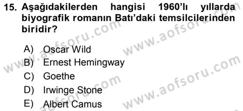 Çağdaş Türk Romanı Dersi 2015 - 2016 Yılı Tek Ders Sınav Soruları 15. Soru