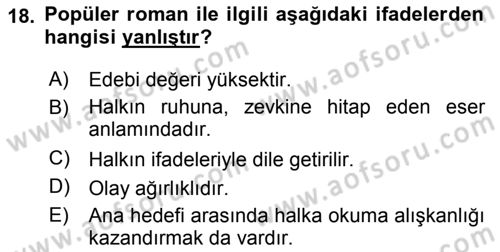 Çağdaş Türk Romanı Dersi 2015 - 2016 Yılı Tek Ders Sınav Soruları 18. Soru