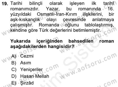 Çağdaş Türk Romanı Dersi 2015 - 2016 Yılı Tek Ders Sınav Soruları 19. Soru