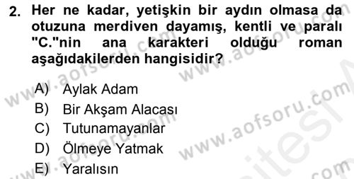 Çağdaş Türk Romanı Dersi 2015 - 2016 Yılı Tek Ders Sınav Soruları 2. Soru
