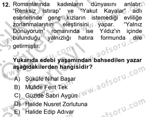 Çağdaş Türk Romanı Dersi 2016 - 2017 Yılı 3 Ders Sınav Soruları 12. Soru