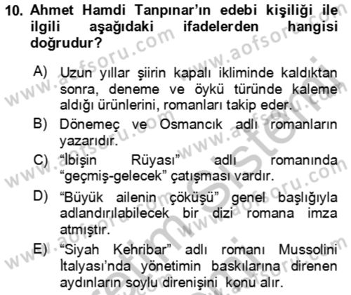 Çağdaş Türk Romanı Dersi 2016 - 2017 Yılı (Vize) Ara Sınav Soruları 10. Soru
