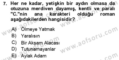 Çağdaş Türk Romanı Dersi 2016 - 2017 Yılı (Vize) Ara Sınav Soruları 7. Soru