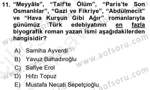 Çağdaş Türk Romanı Dersi 2017 - 2018 Yılı 3 Ders Sınav Soruları 11. Soru
