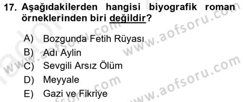 Çağdaş Türk Romanı Dersi 2017 - 2018 Yılı 3 Ders Sınav Soruları 17. Soru